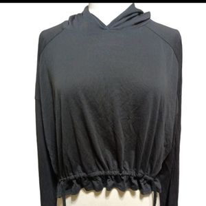 zara womens solid black long sleeve Crop hoodie Sweater Top Small